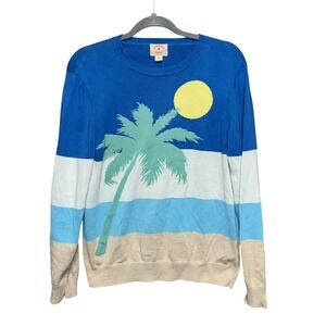 Brooks Brothers Blue Sweater Supima Cotton Summer Palm Design Lightweight M